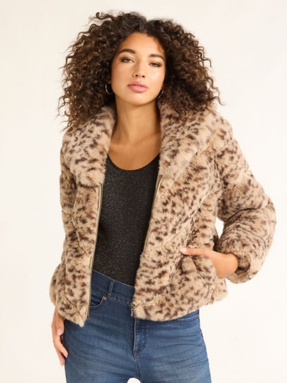 sofia by sofia vergara Taupe Leopard Faux-Fur Jacket